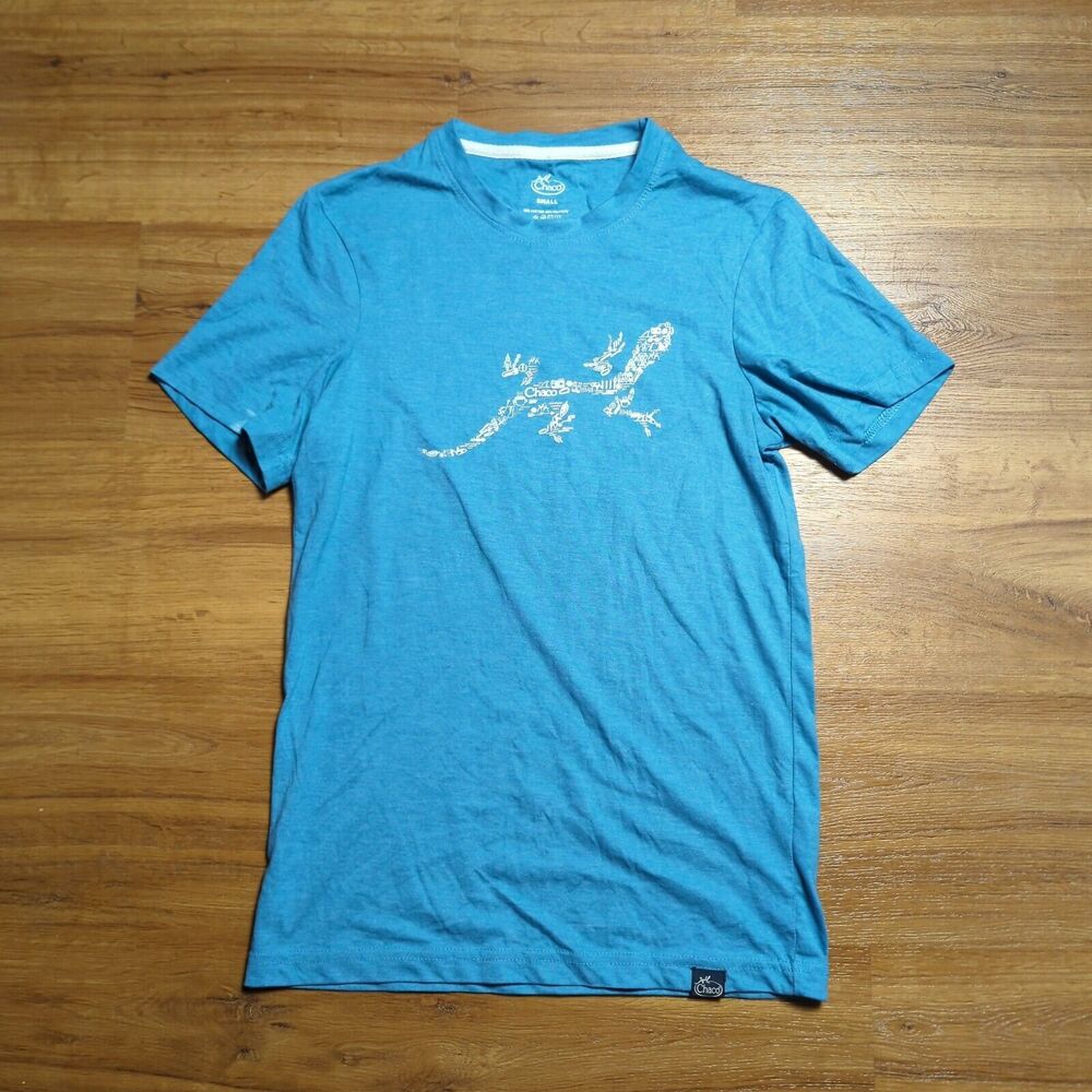 Chaco T Shirt Short Sleeve Graphic Logo Blue Cotton Blend Men's Size Small
